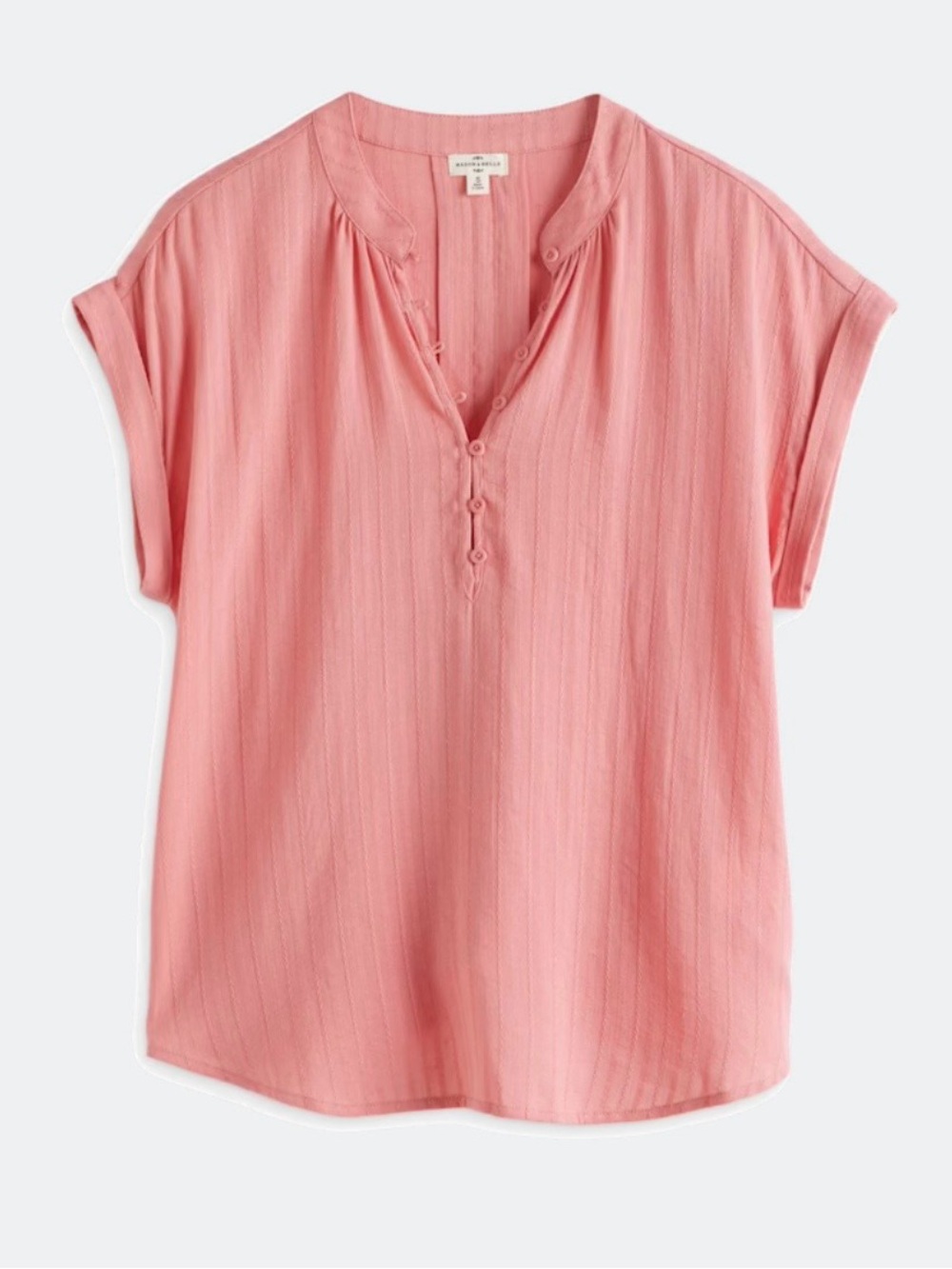 Relaxed Pink Split-Neck Short Sleeve Blouse